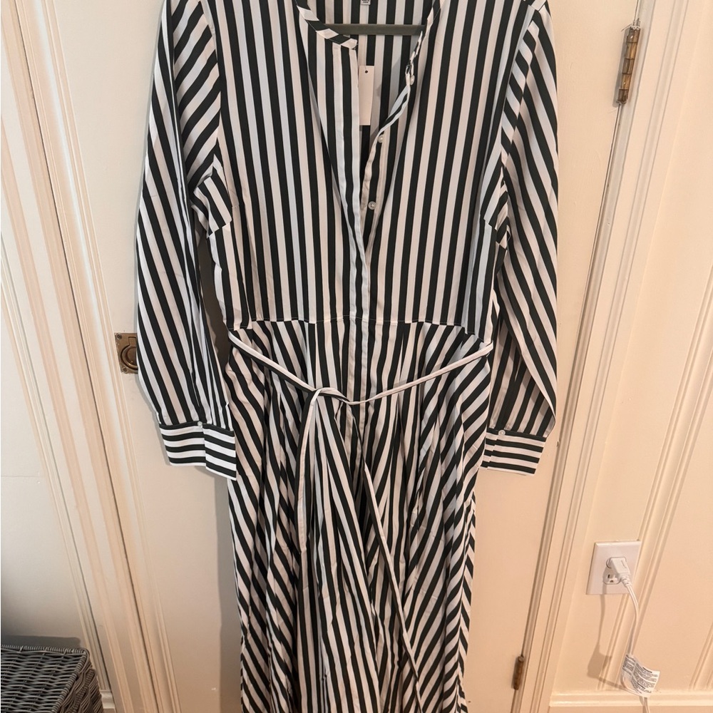 Madewell Green and White Striped Dress